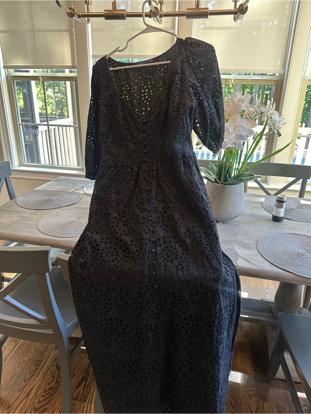 Boston Proper Black Eyelet Long Sleeve Midi Dress